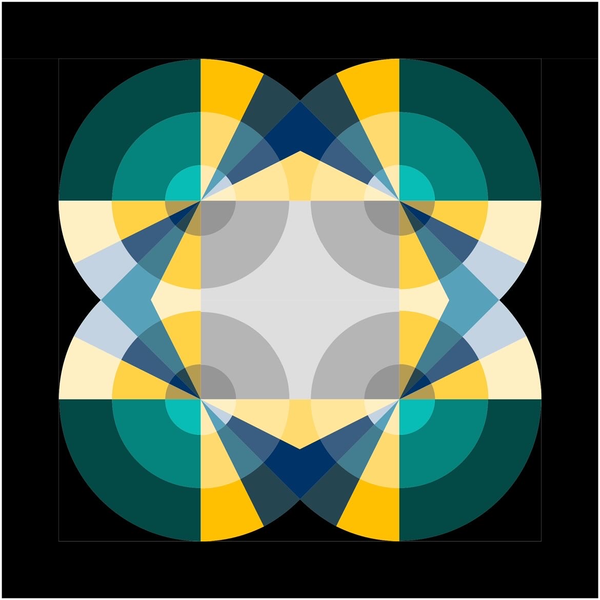 Artwork by Jenny Haynes, quilting, black, yellow and green patterns.