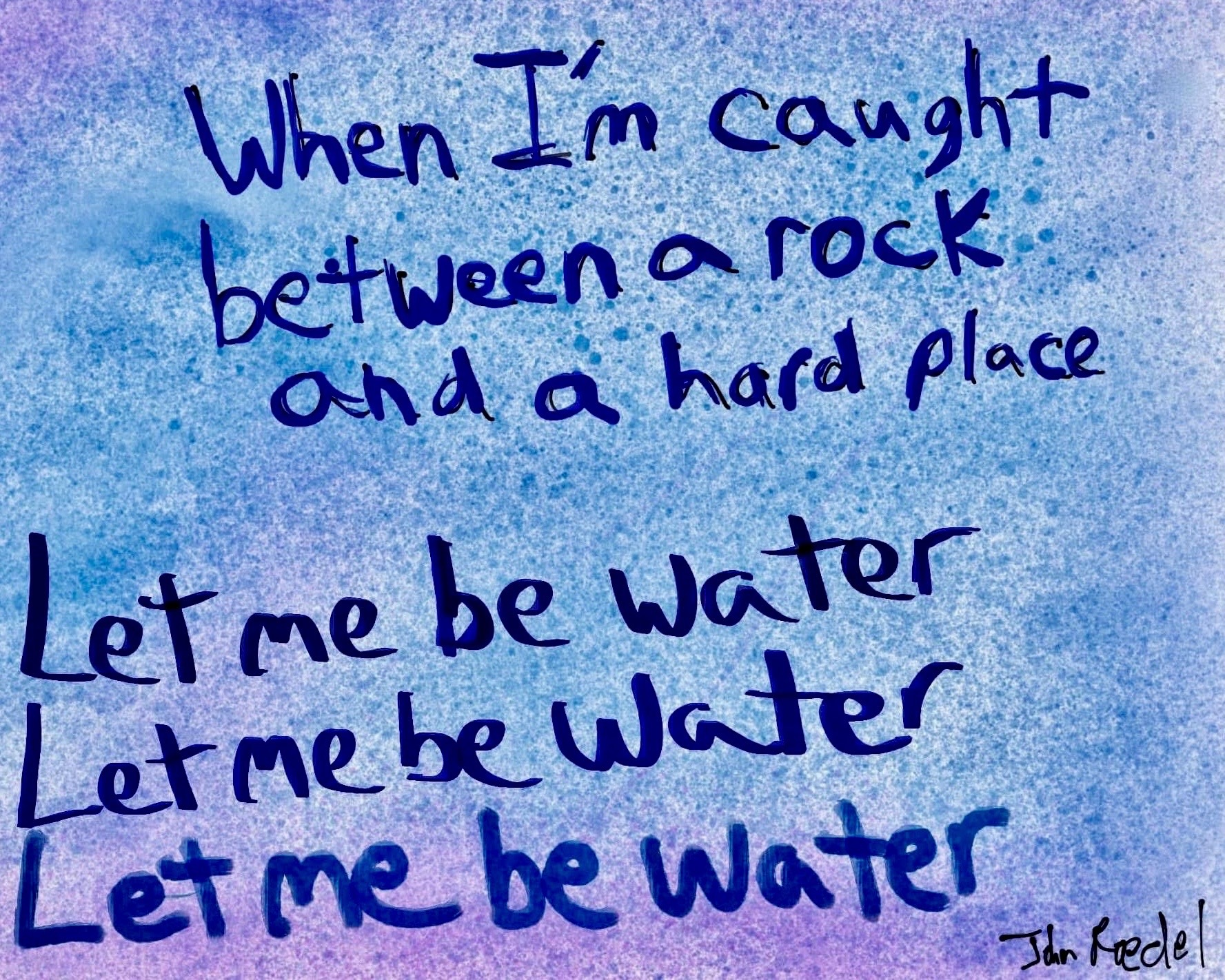 Poem by John Roedel on blue background.