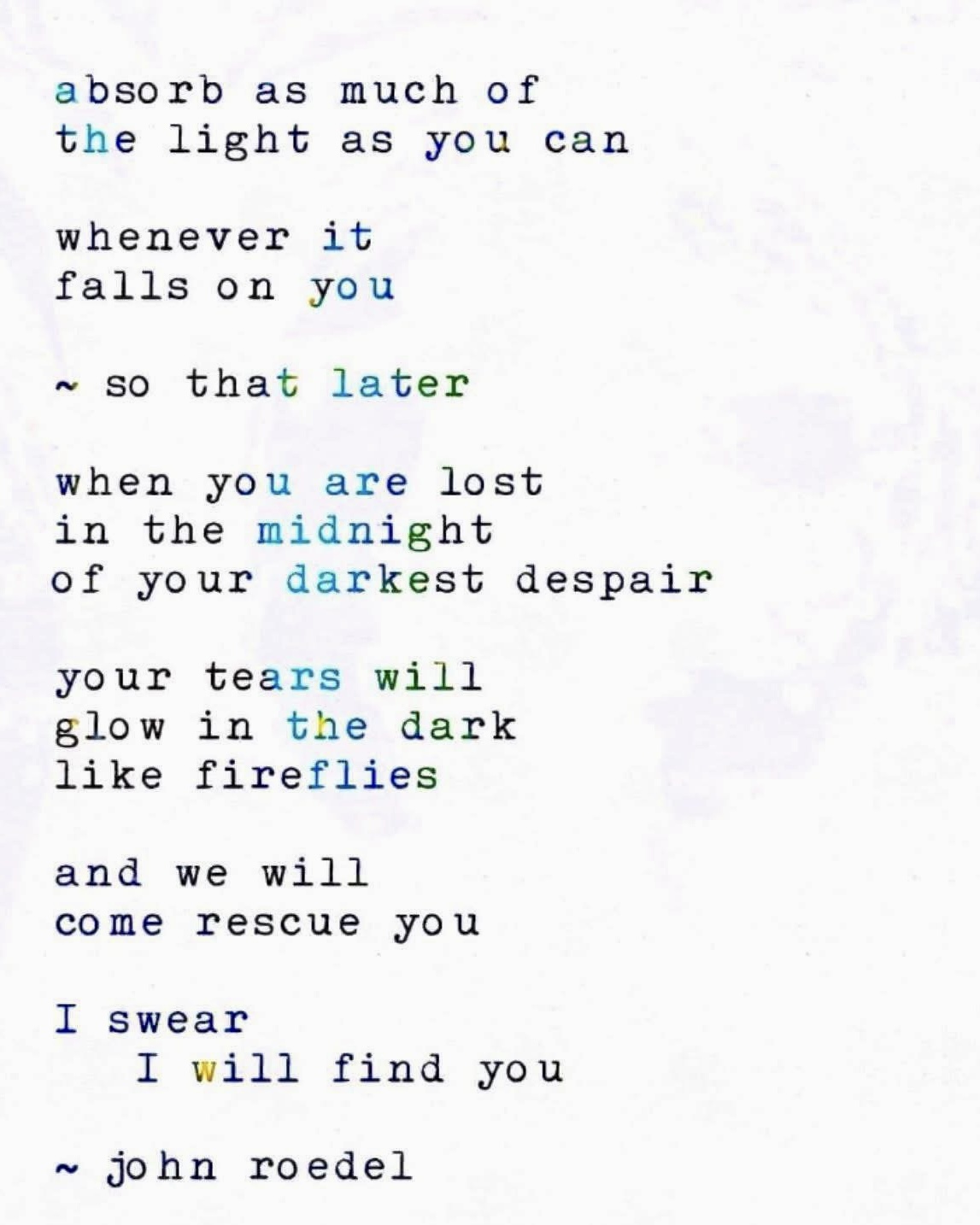 Typed poem by John Roedel.