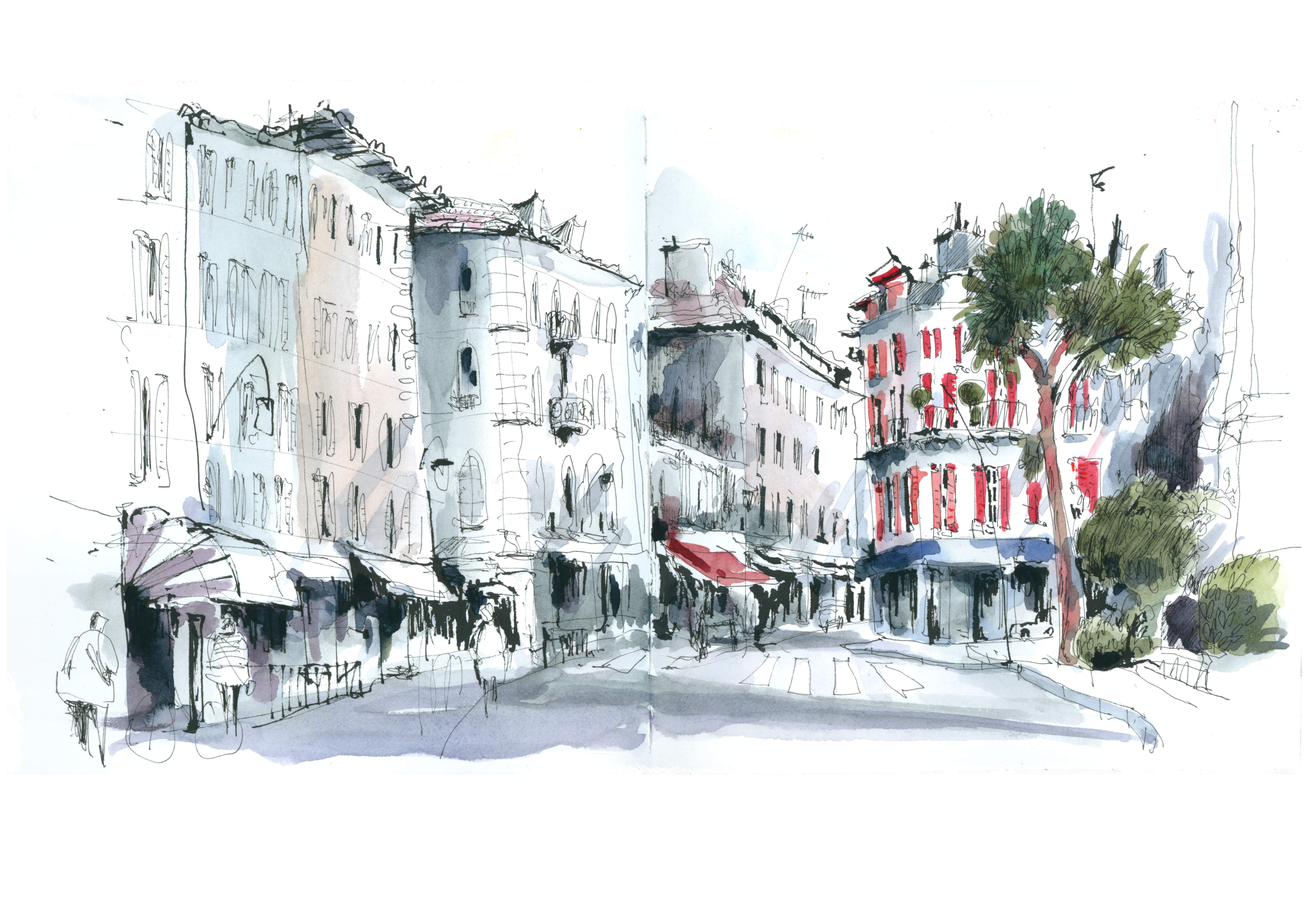 Illustration of buildings in Pau by urban sketcher Rita Sabler.