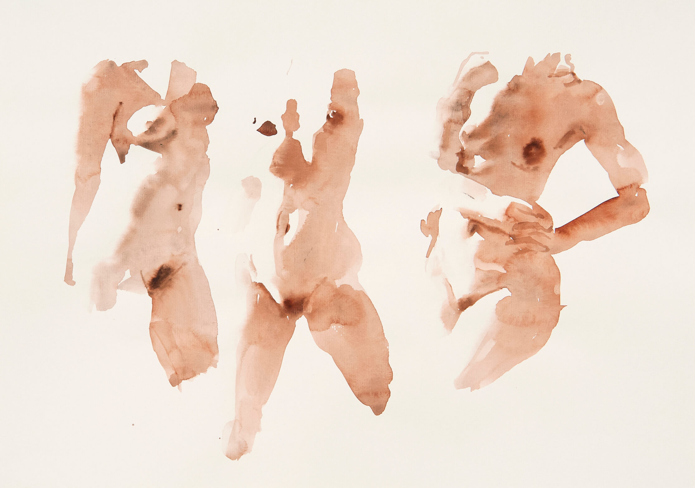 Three paintings in watercolour of the female body by artist and tutor Wendy Artin - atelier clos mirabel.