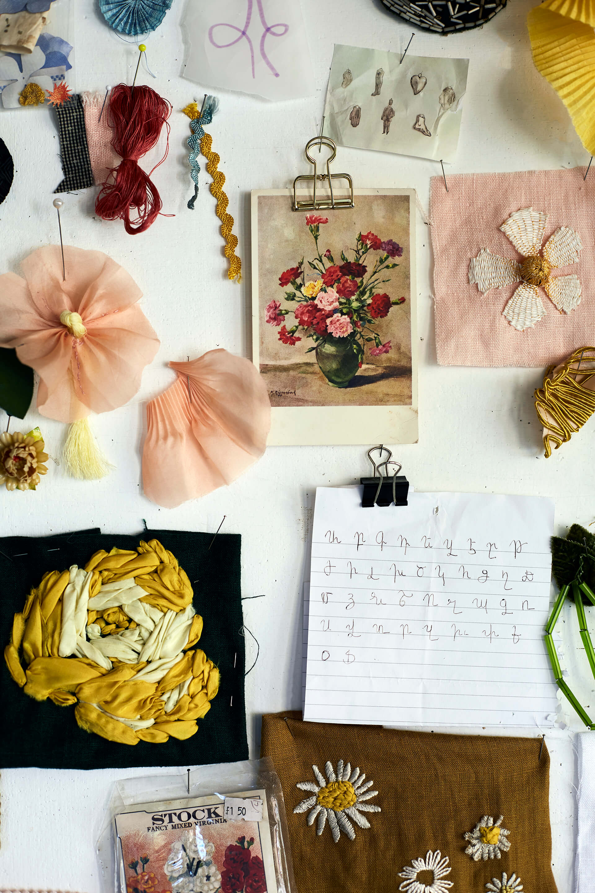 Mood board embroidery inspiration for workshop with Laura Avedian.