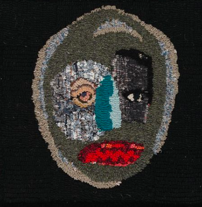 Hooked rug design of a face by Graham Hollick, artist and tutor Atelier Clos Mirabel