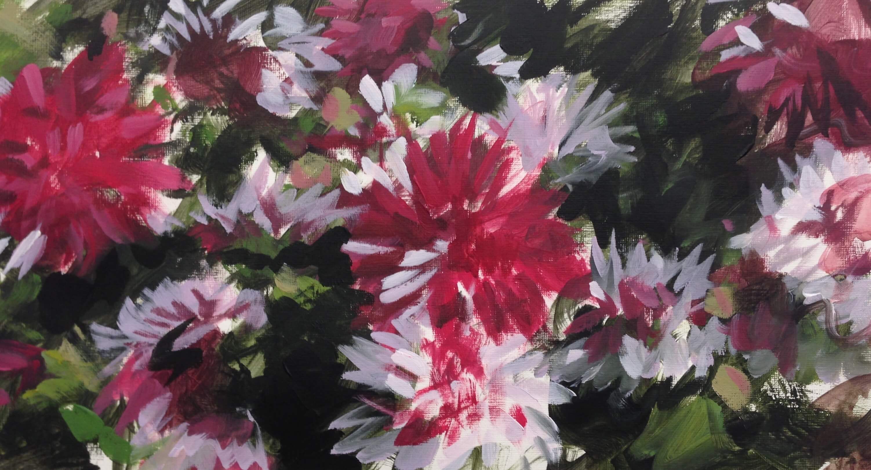 Red and white painted flowers by artist and painting holidays tutor Peter Keegan.