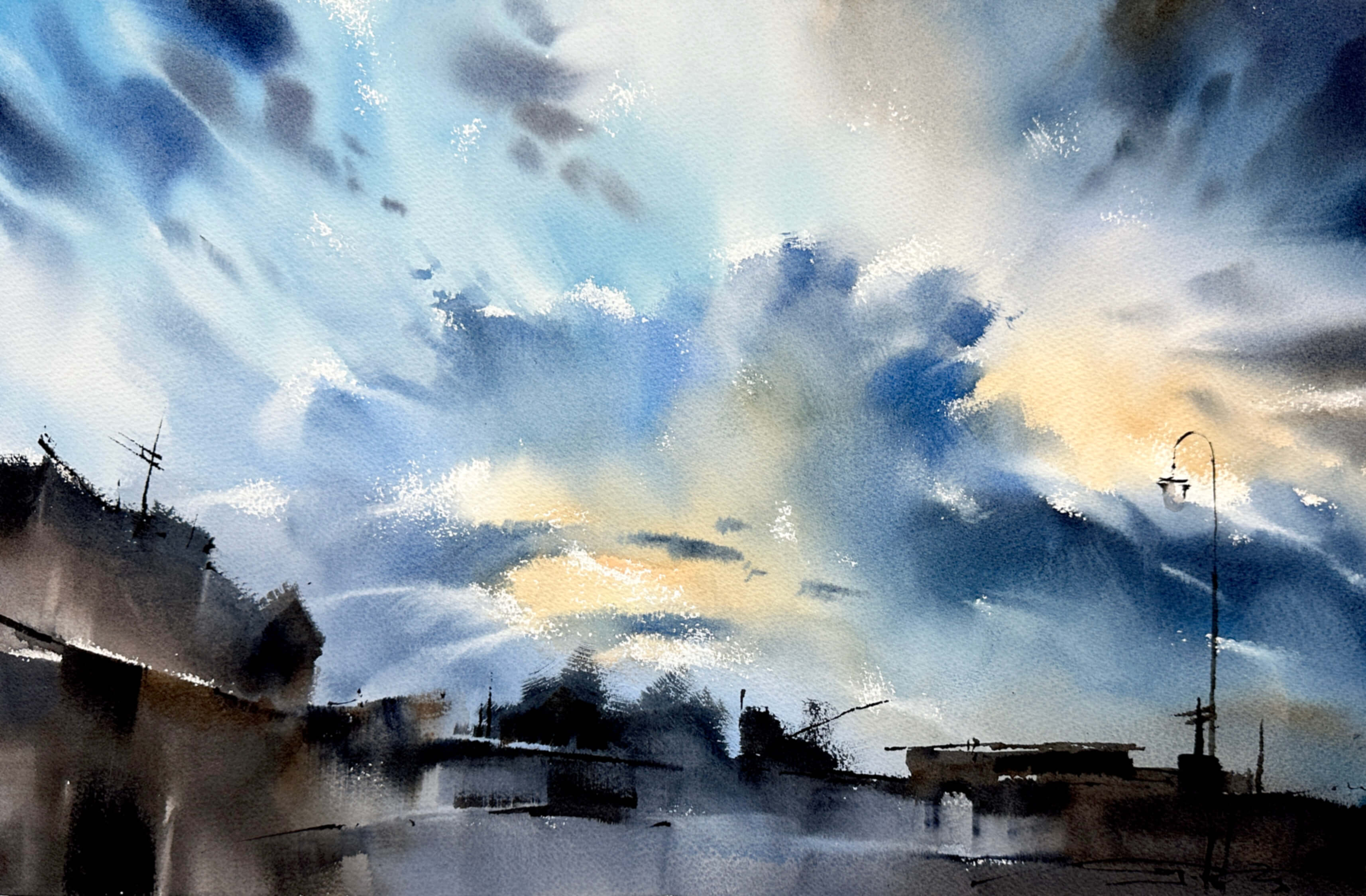 Winter sky painting by Micheal Solovyev - painting holidays France.