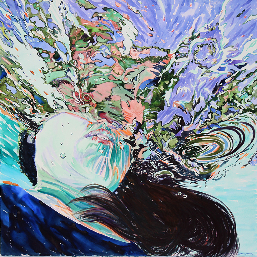 Artwork by artist and painting holiday tutor Kat O Connor - woman under water.