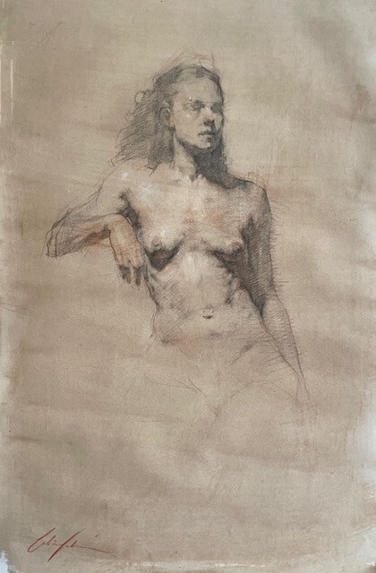 Nude by artist Celia Liberace, Tutor at Atelier Clos Mirabel, France.