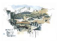 Town of Pau from Parc du Château by artist Rita Sabler, tutor at Atelier Clos Mirabel, France.