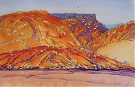 Orange coloured mountains painting by Australian artist Jude Scott.