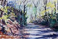 Tree lined road in watercolour by artist and painting holidays tutor Anthony Barrow.
