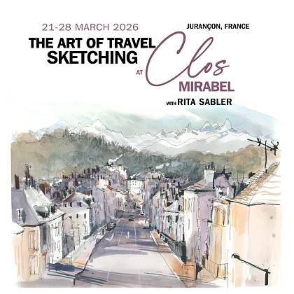 The Art of Sketching Poster by artist Rita Sabler, tutor at Atelier Clos Mirabel, France.