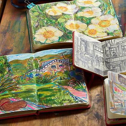 Sketchbooks by tutor Sam Marshall for creative retreats in South West France.