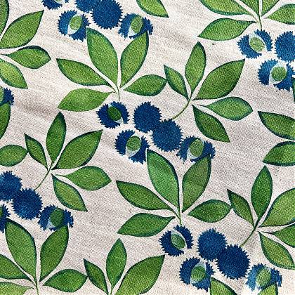 Green leaves and blue chestnut stencil print.