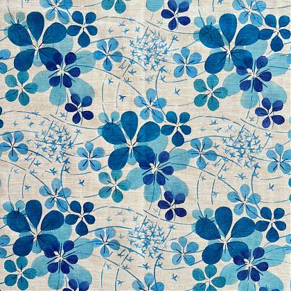 Blue petal stencil print repeat by Pauline Greuell.