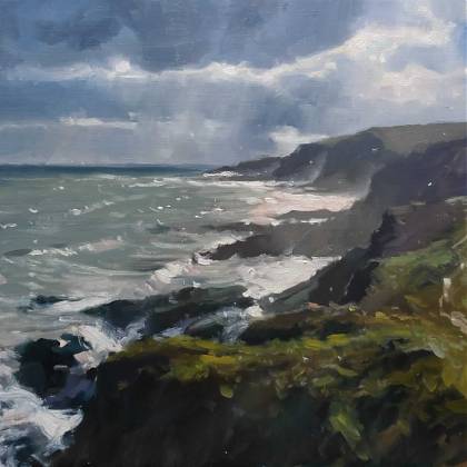 Artwork by Jenny Aitken, Coastline Oil Painting.
