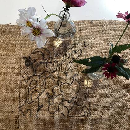 Student artwork, floral design rug hooking with Graham Hollick.