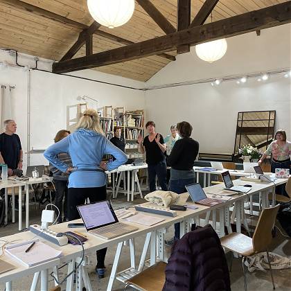 Writing group - in the workspace at atelier Clos Mirabel.
