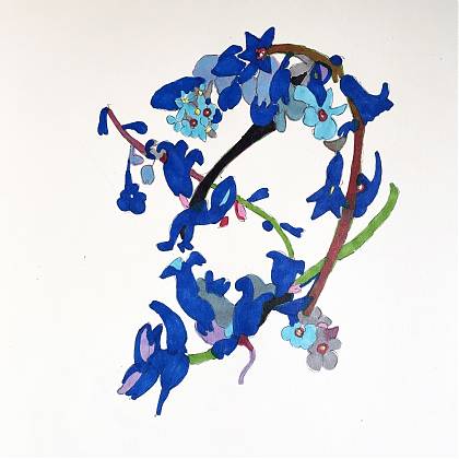 Blue floral inspired artwork by tutor Chloe Briggs.