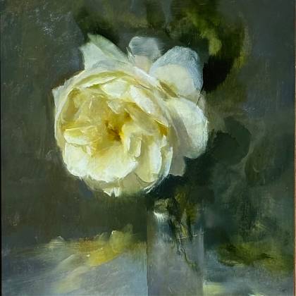 Artwork by Kathleen Speranza, Oil Painting, White Rose.