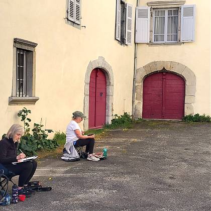 Sketching in village with Róisín Curé.