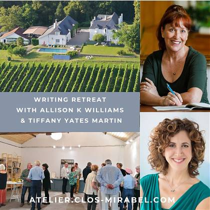 Graphic of writing workshop tutors Allison K Williams and Tiffany Yates Martin at Atelier Clos Mirabel.