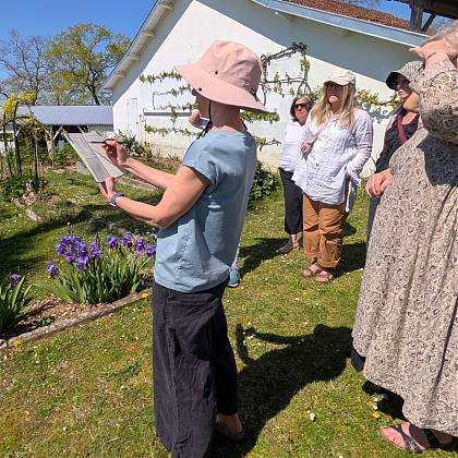 Group of drawing students in grounds of Clos Mirabel with Sam Marshall.