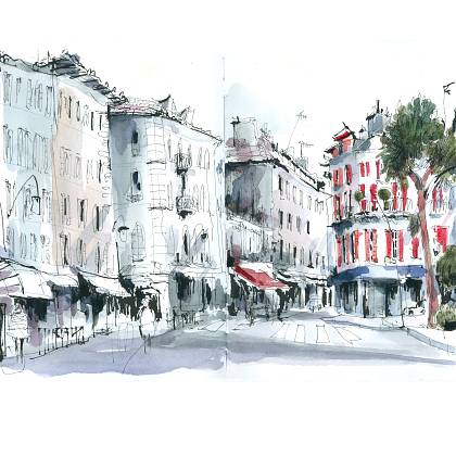 Illustration of buildings in Pau by urban sketcher Rita Sabler.