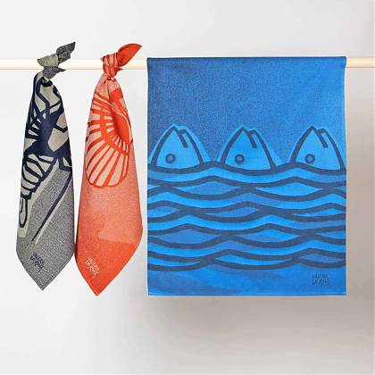 Woven fish napkin designs Tissage Moutet.