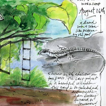 Illustration of lizard, swings and tree by Samantha Dion Baker.