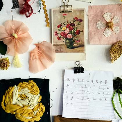 Mood board embroidery inspiration for workshop with Laura Avedian.