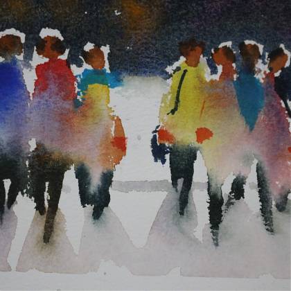 Abstract figures in watercolour by painting holidays tutor Jude Scott, France.
