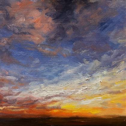 Painting of sunset with clouds by painting holidays tutor Peter Keegan.