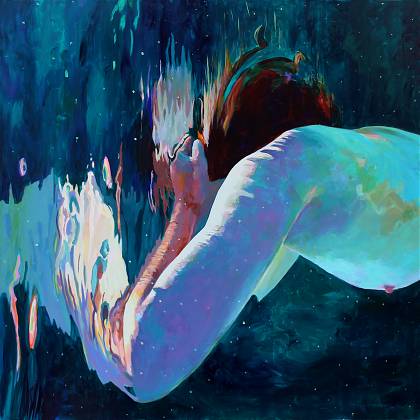 Naked women swimming - painted images by artist and tutor Kat O Connor. 