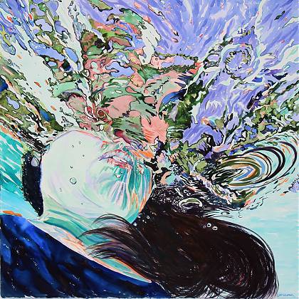 Artwork by artist and painting holiday tutor Kat O Connor - woman under water.