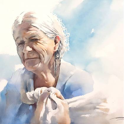 Portrait of an old lady by artist Micheal Solovyev, tutor painting holidays france.