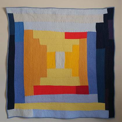 Kawandi quilt Blue and Yellow by Sujata Shah, Makers' Retreats France, Atelier Clos Mirabel.
